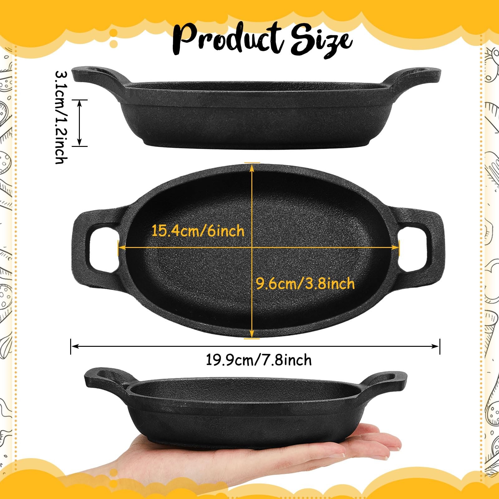 1 PCS Mini Cast Iron Skillet 6×3.8 Inch Oval Cookware 8 oz Single Serve Dish