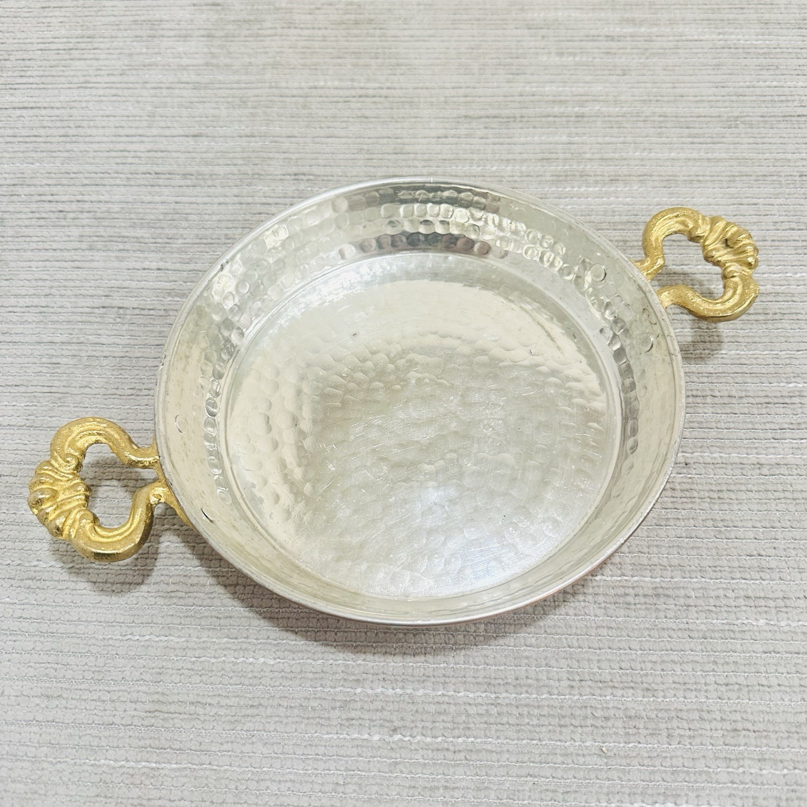 Traditional Hand Hammered Copper Pan – Brass Handles – Possibly Turkish