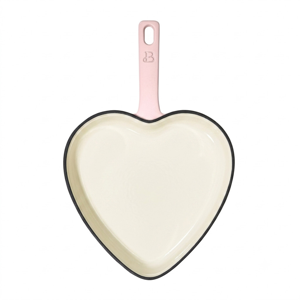 Beautiful 10 Inch Enameled Cast Iron Heart Skillet Pink Champagne Fry Pan