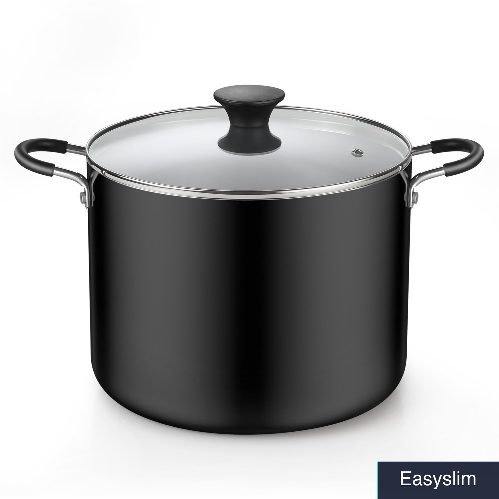 Stock Pot 10.5 Quart Nonstick Aluminum with Glass Lid Induction Black