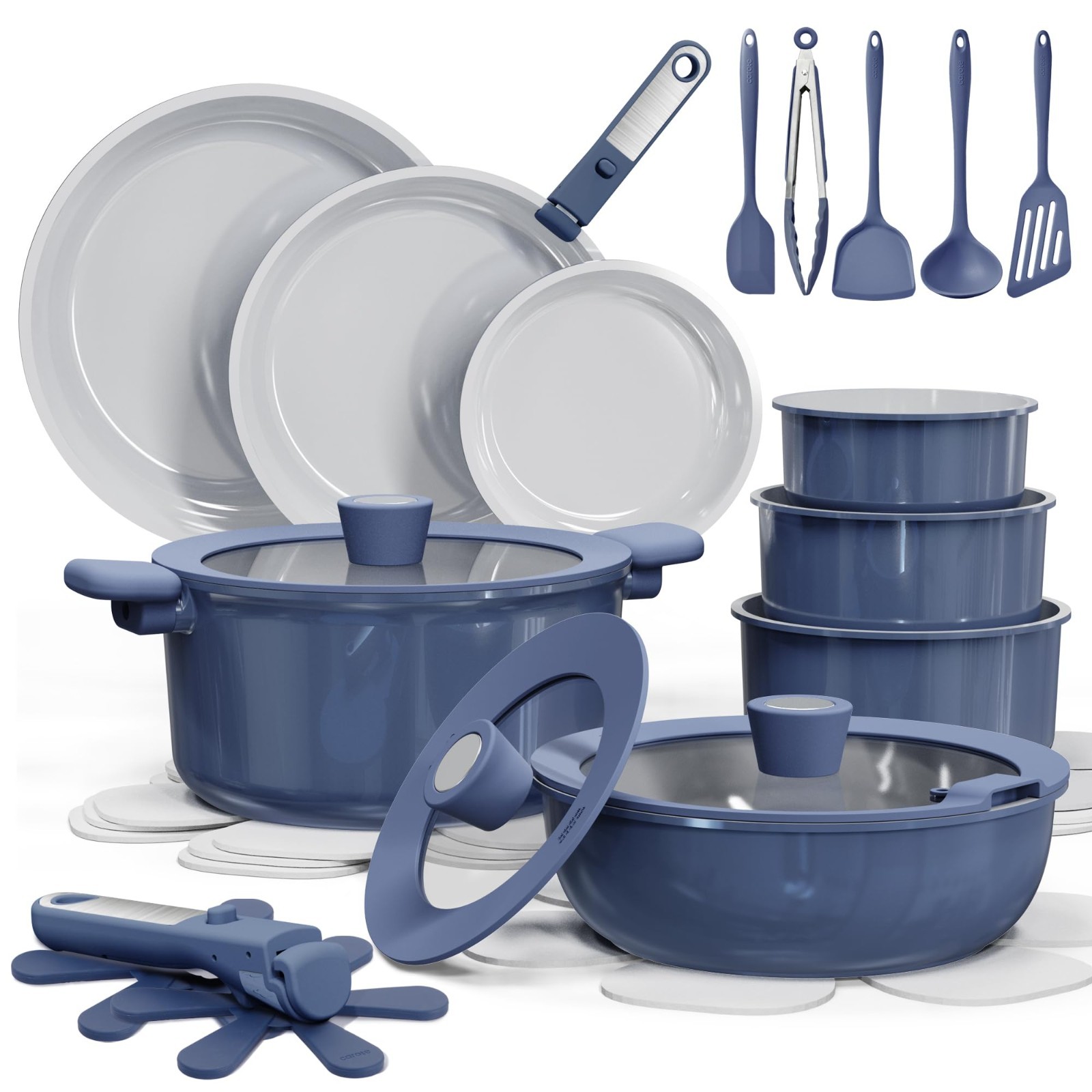 27pcs Ceramic Cookware Set – Non-Stick, Induction Compatible, Space Saving, Oven