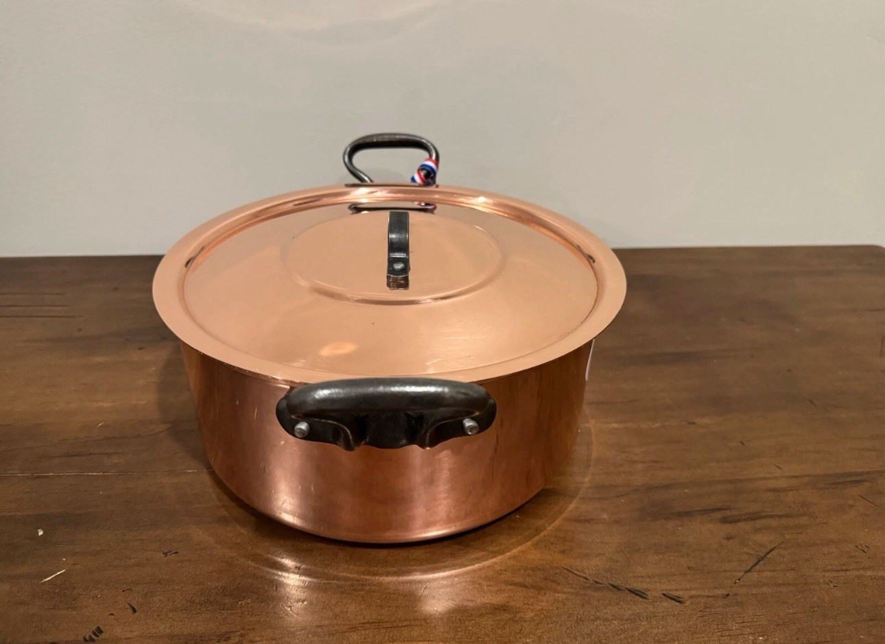 Baumalu Copper 9.5 Inch Stock Pot With Lid. 5lbs 11 oz. Made In France.