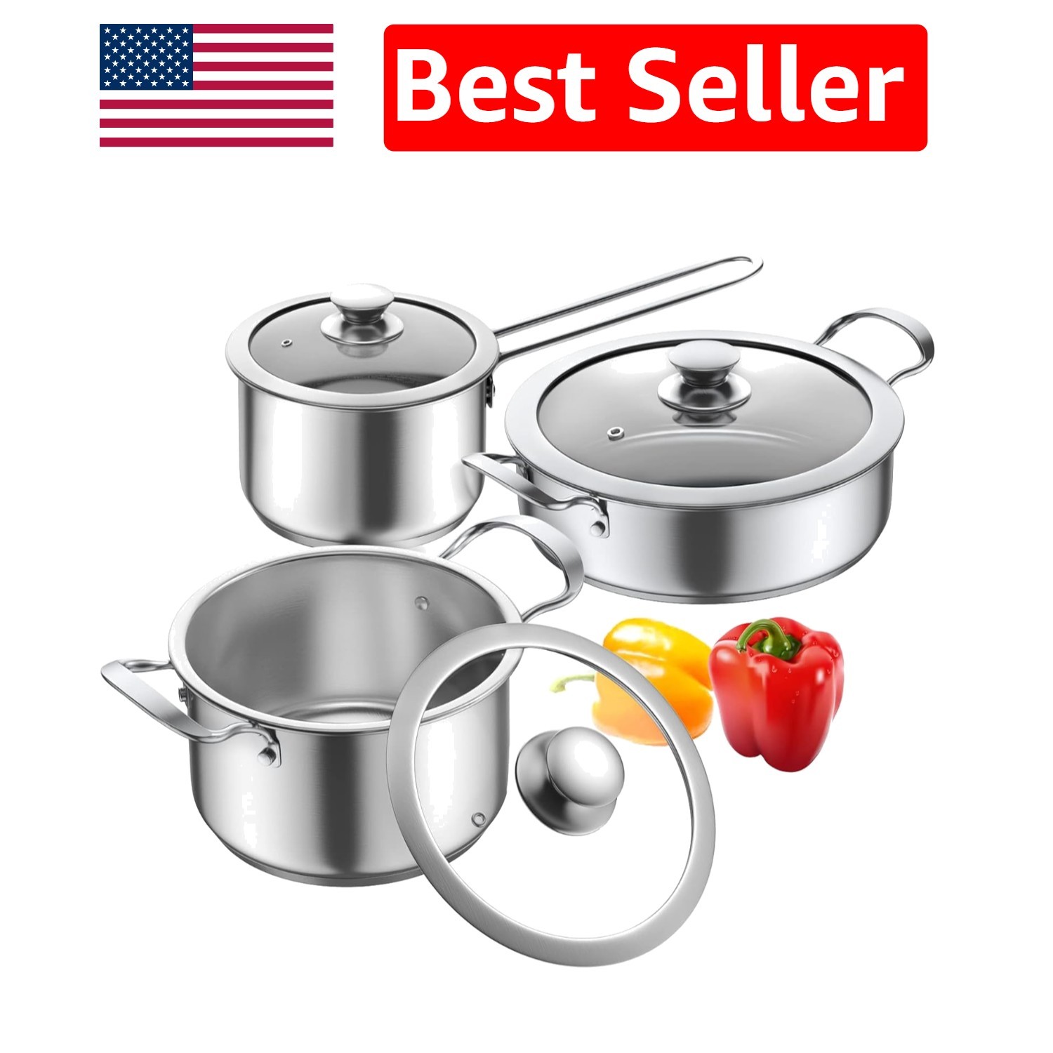 Induction-Ready 6-Piece Stainless Steel Cookware Set – Dishwasher Safe & Durable