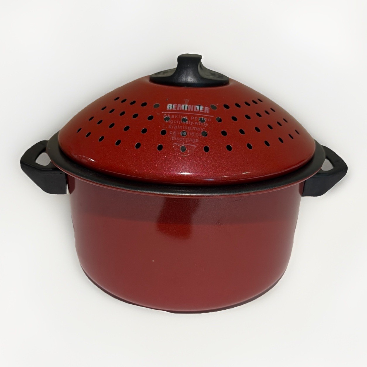 2 Quart Nonstick Metal Steamer Pot Pan W/Locking Vented Lid Strainer Red Black
