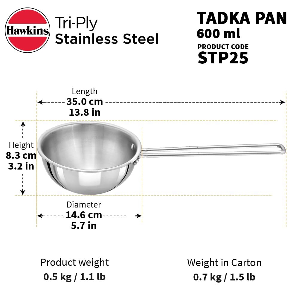 600ml Triply Stainless Steel Tadka Pan Silver STP25 Mini Fry Kitchen Cookware