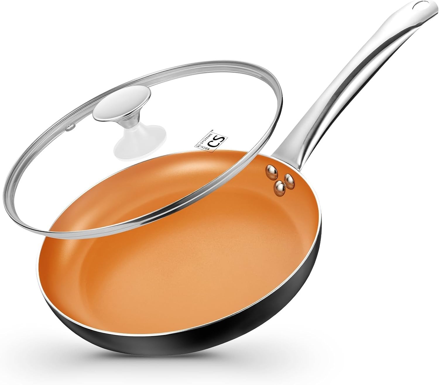 10in Copper Nonstick Frying Pans with Lids and Titanium Ceramic Interior,100%…