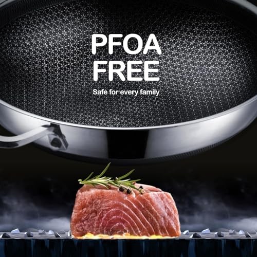 Wok pan,Hybrid 12 inch Wok with Lid, PFOA Free Cookware,non 12 Inch Wok+Lid
