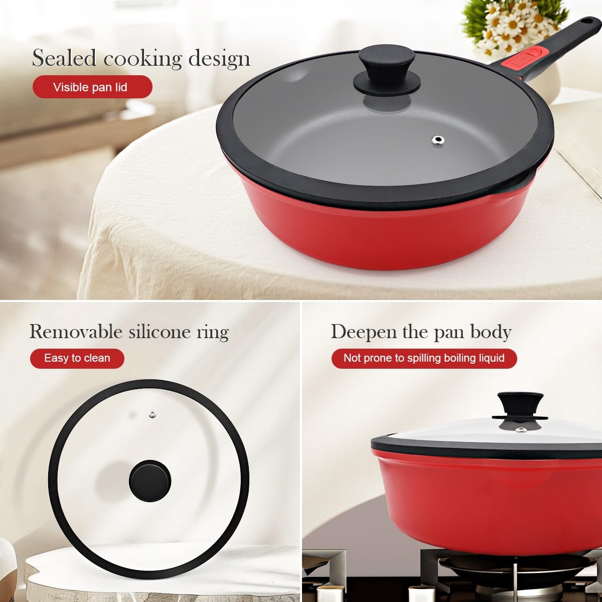 10 Inch Deep Frying Pan with Lid, Non Stick Frying Pans Saute Pan, Nonstick S…