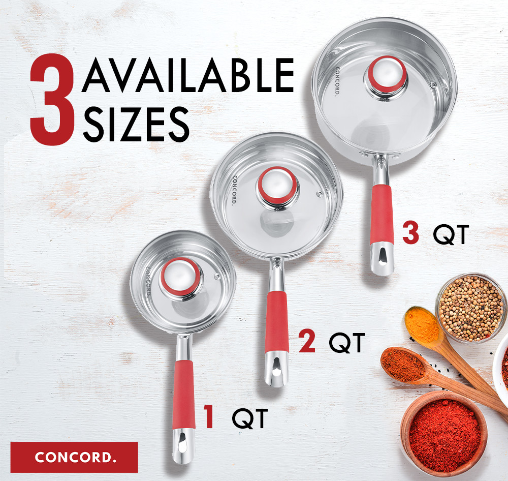 CONCORD Simple Pour Stainless Steel Saucepan with Vented Glass Lid