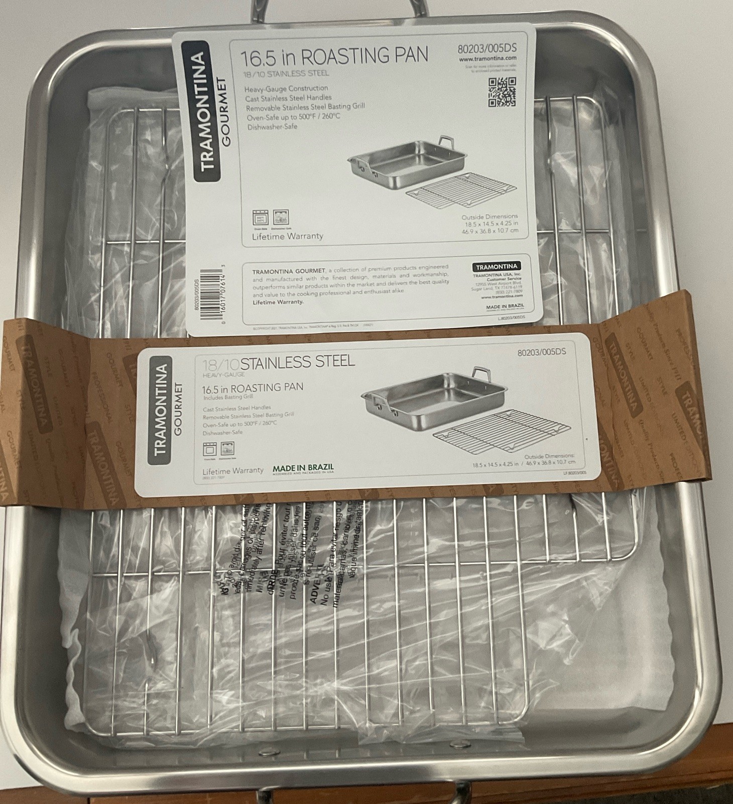 Tramontina Gourmet 18/10 Rectangular 16.5 In Roasting Pan with Rack. Heavy Duty