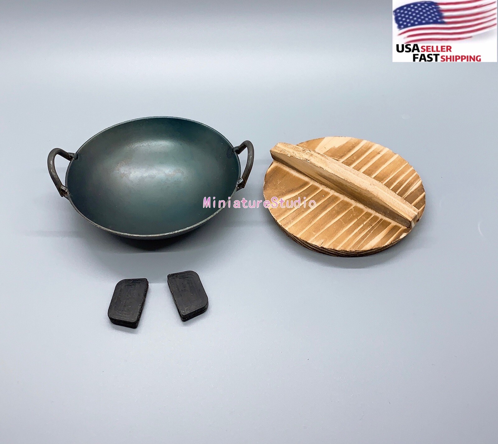Dollhouse Miniature Uncoated Cast Iron Frying Wok Ceramic Real Mini Cooking Toy