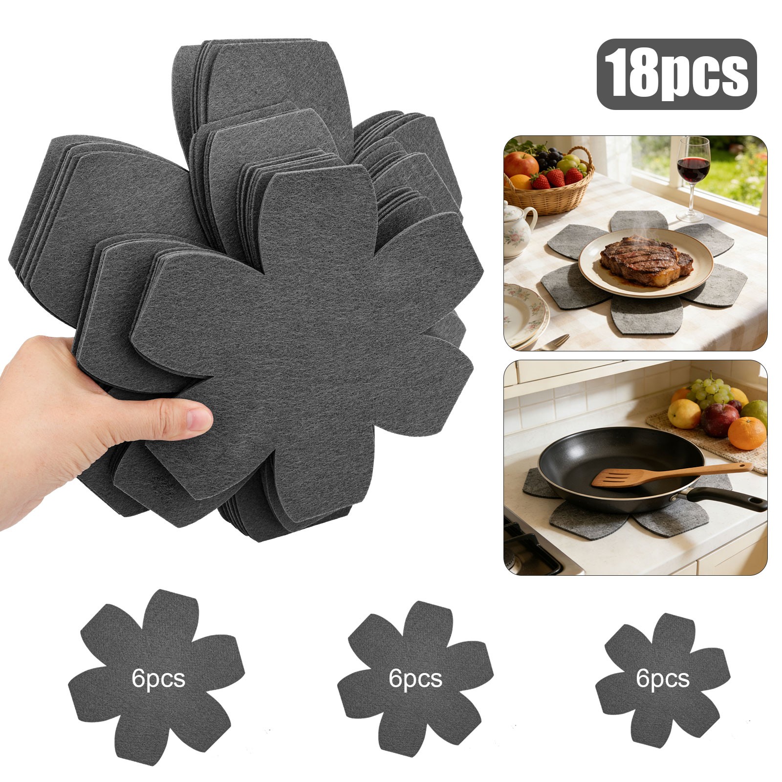 18PCS Felt Pot & Pan Protectors 3 Sizes Cookware Separators Heat Pads Glass Dish