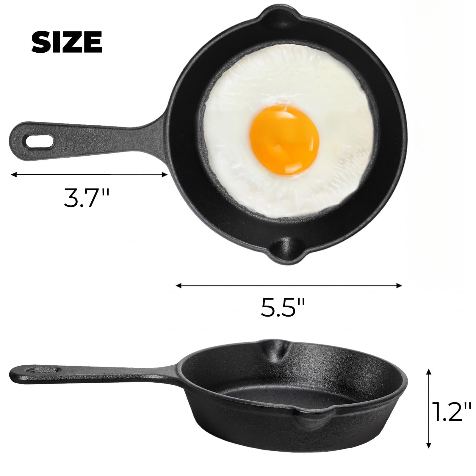 Hiceeden 4 Pack Small Cast Iron Skillet, 5-1/2 Inch Frying Pans with Double D…