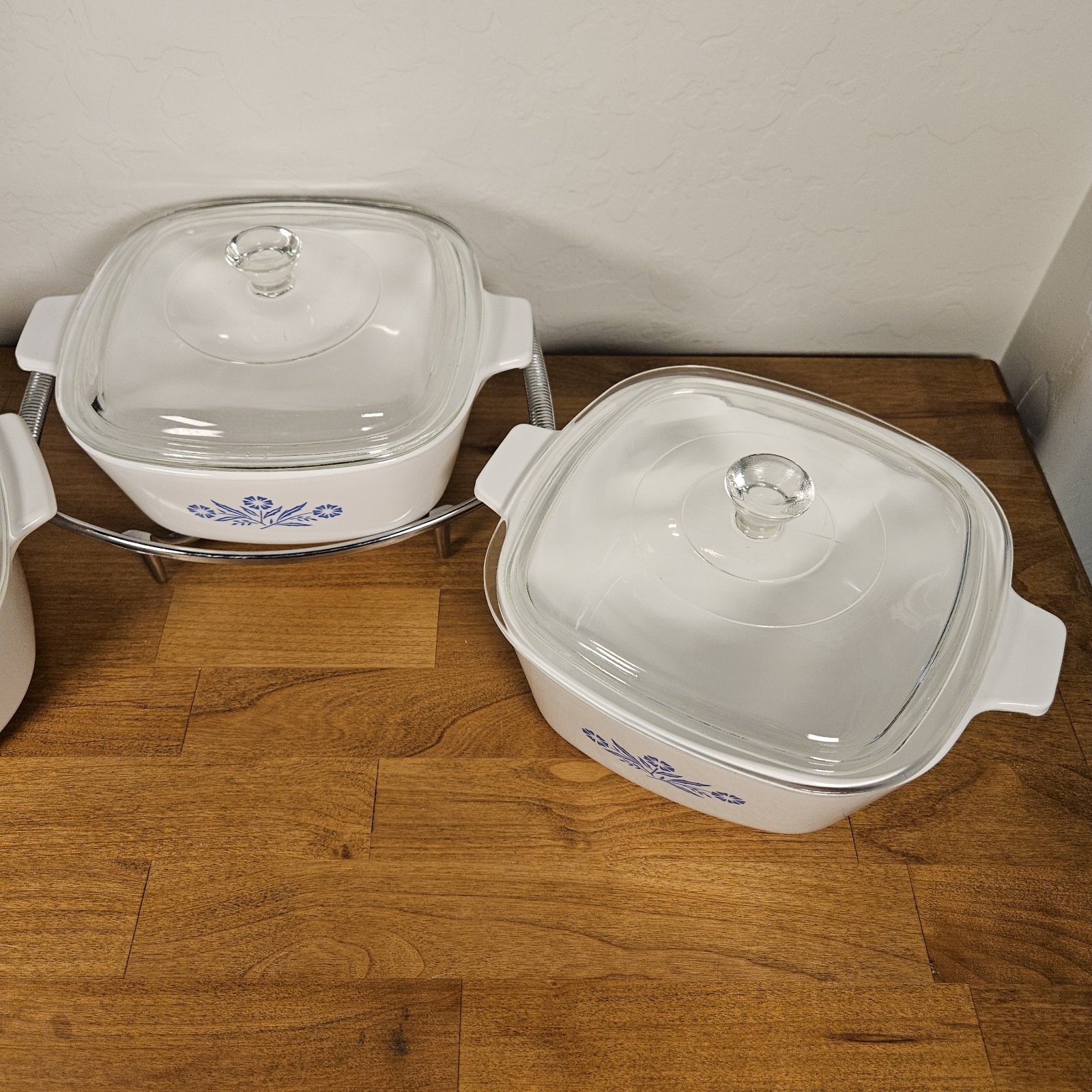 Vintage CorningWare Blue Cornflower Casserole 1.75Qt, 1.5Qt, 2Qt W Lid Trivet