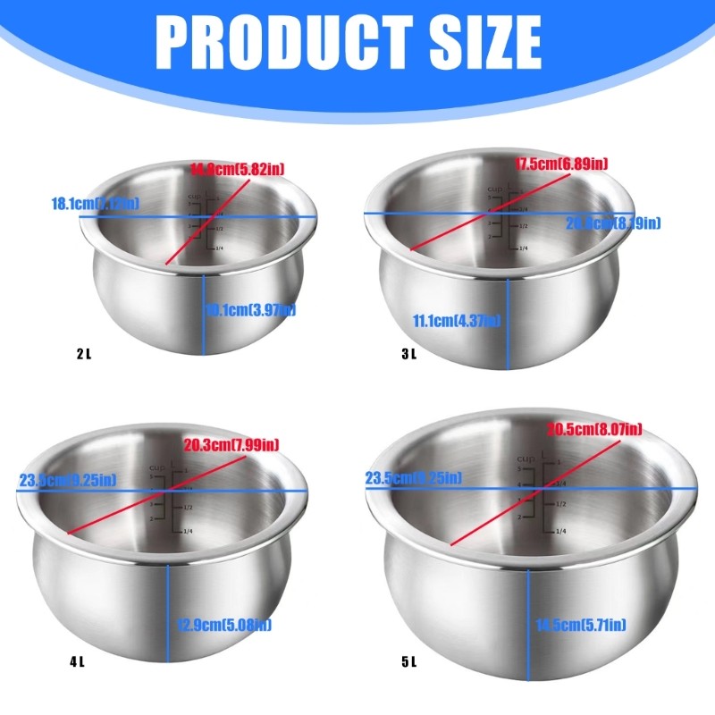Heat Efficient Rice Pot Insert 4 Capacity Stainless Steel for Various Cookers