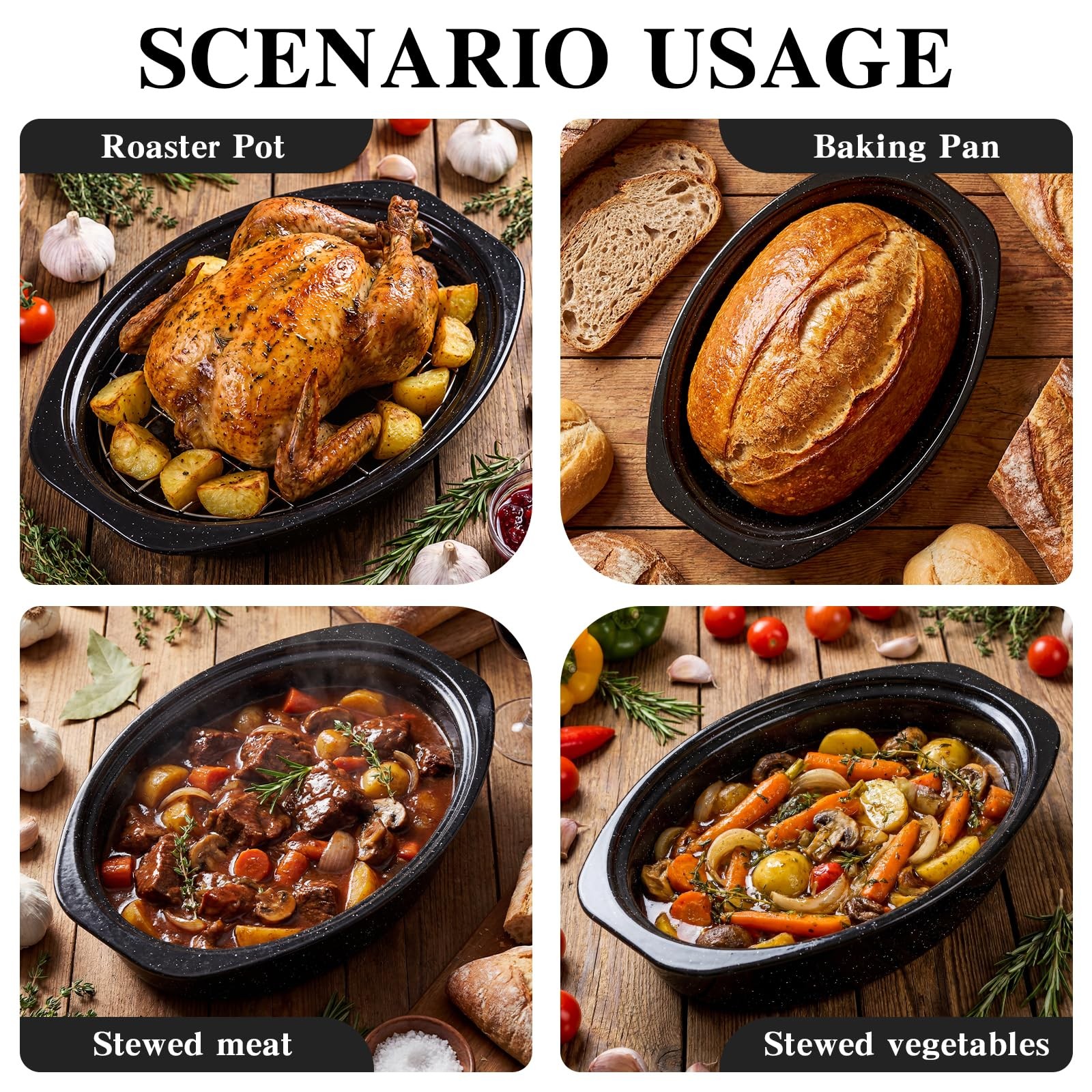 13 Inch Roasting Pan with Lid and Rack, Enamel Carbon Steel Roaster Pan, High…