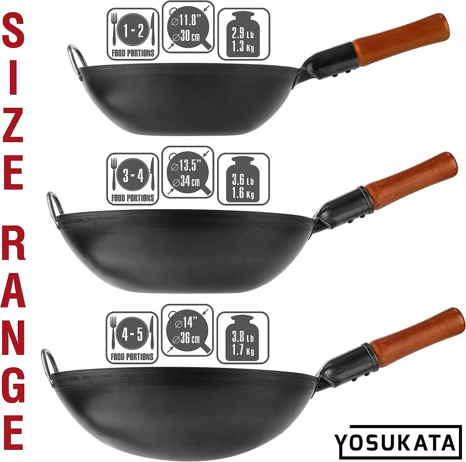 YOSUKATA 14″ Carbon Steel Wok with round Bottom – Pre-Seasoned Pow Wok for Stir