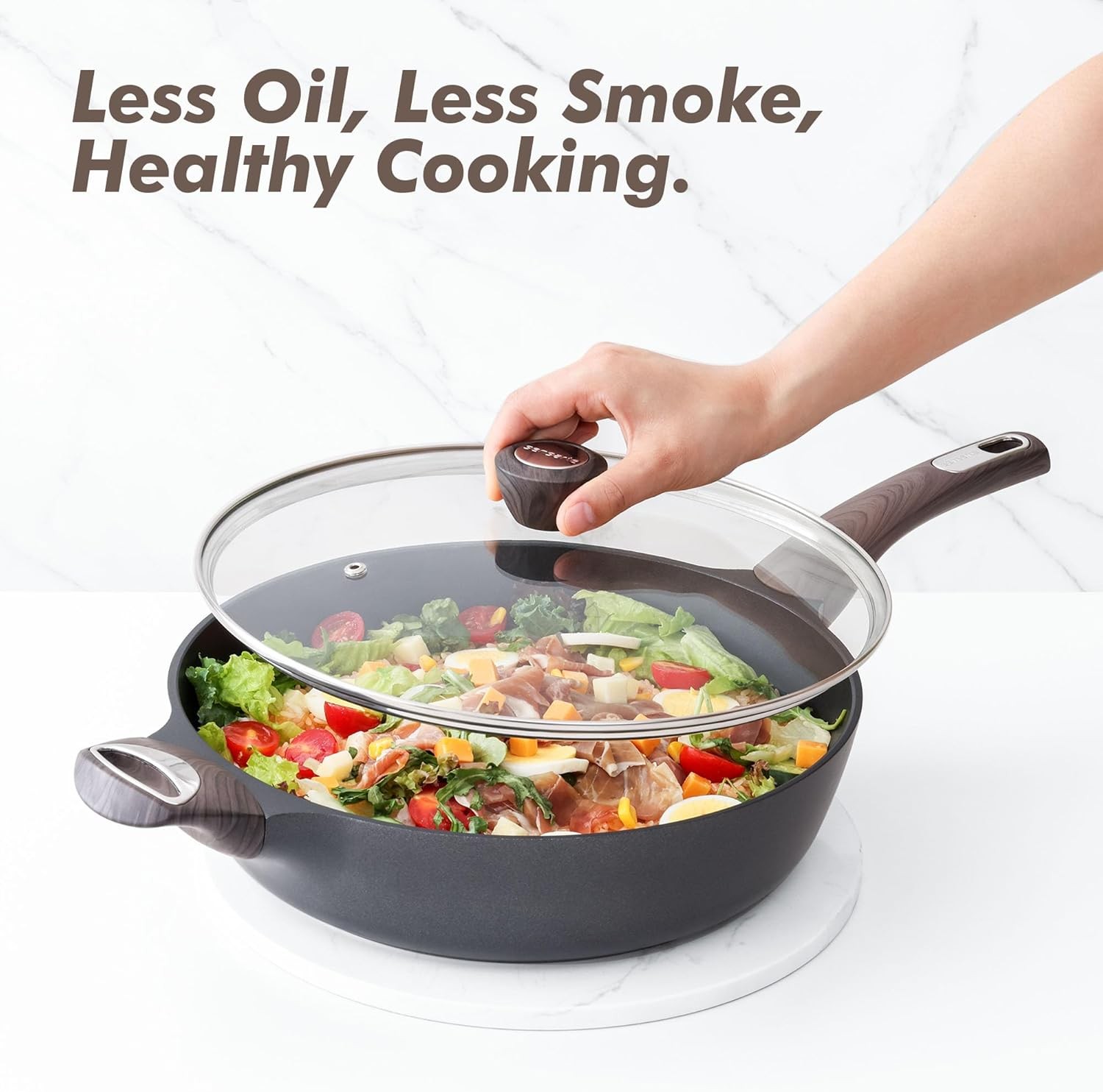 Nonstick Frying Pan Skillet with Lid 12 Inch Large 5 Qt Saute Pan with Cover