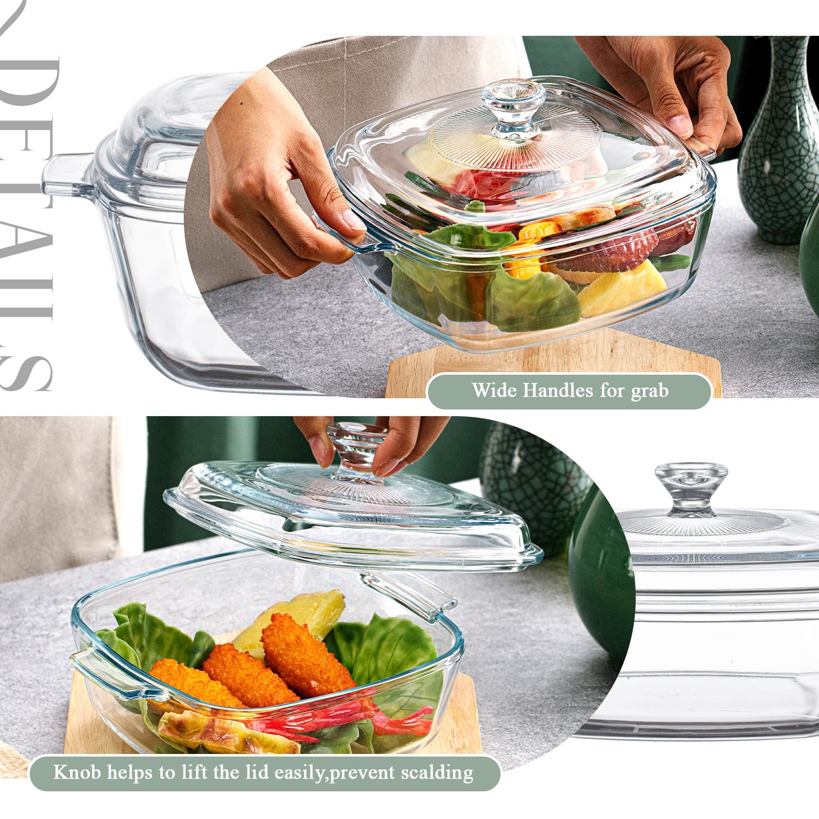 Maxcheck 2 Pieces Glass Casserole Dish Lid 0.8L/ 1.5L Baking Casserole Dish