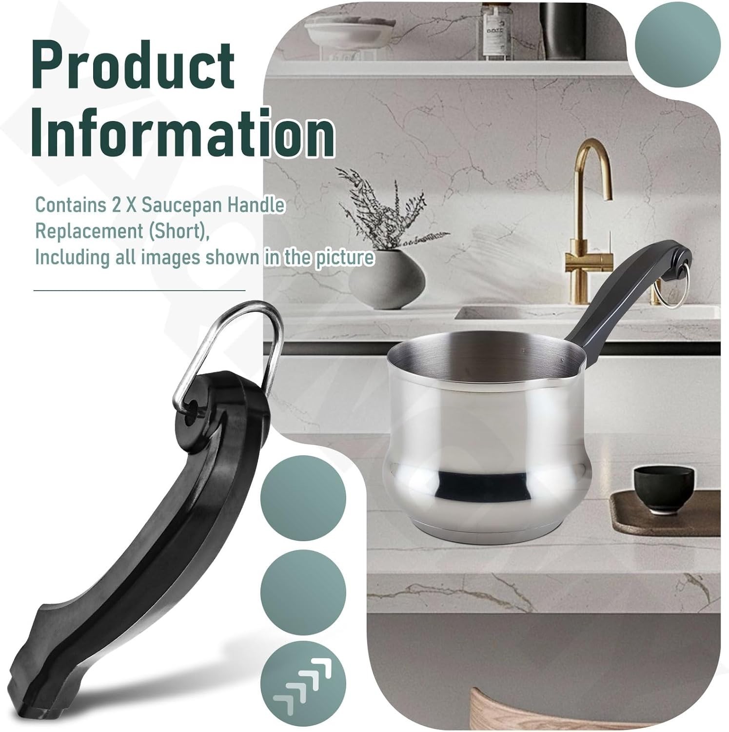 2 Pack P08-031 Sauce Pan Handle (Short) for Farber-Ware Pan Saucepans, Soup Pots