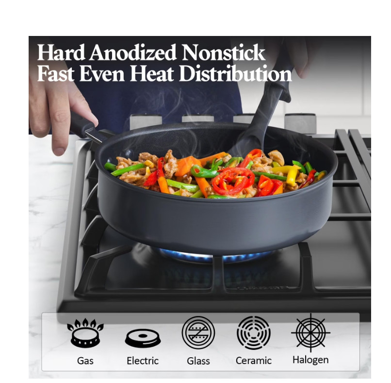 3Qt 9.5in Nonstick Saute Pan Hard Anodized Lid Stay Cool Black Pan