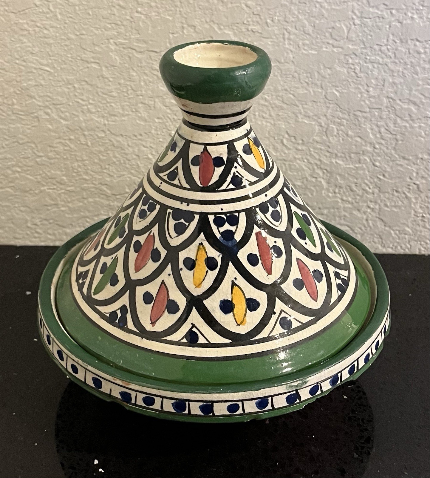 Vintage Hand Made Hand Painted 8” Moroccan Ceramic Tagine Tajine With Lid
