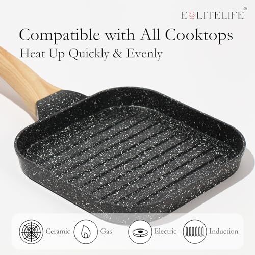 Nonstick Grill Pan for Stove Tops 7 Inch Granite Coating Square Grill