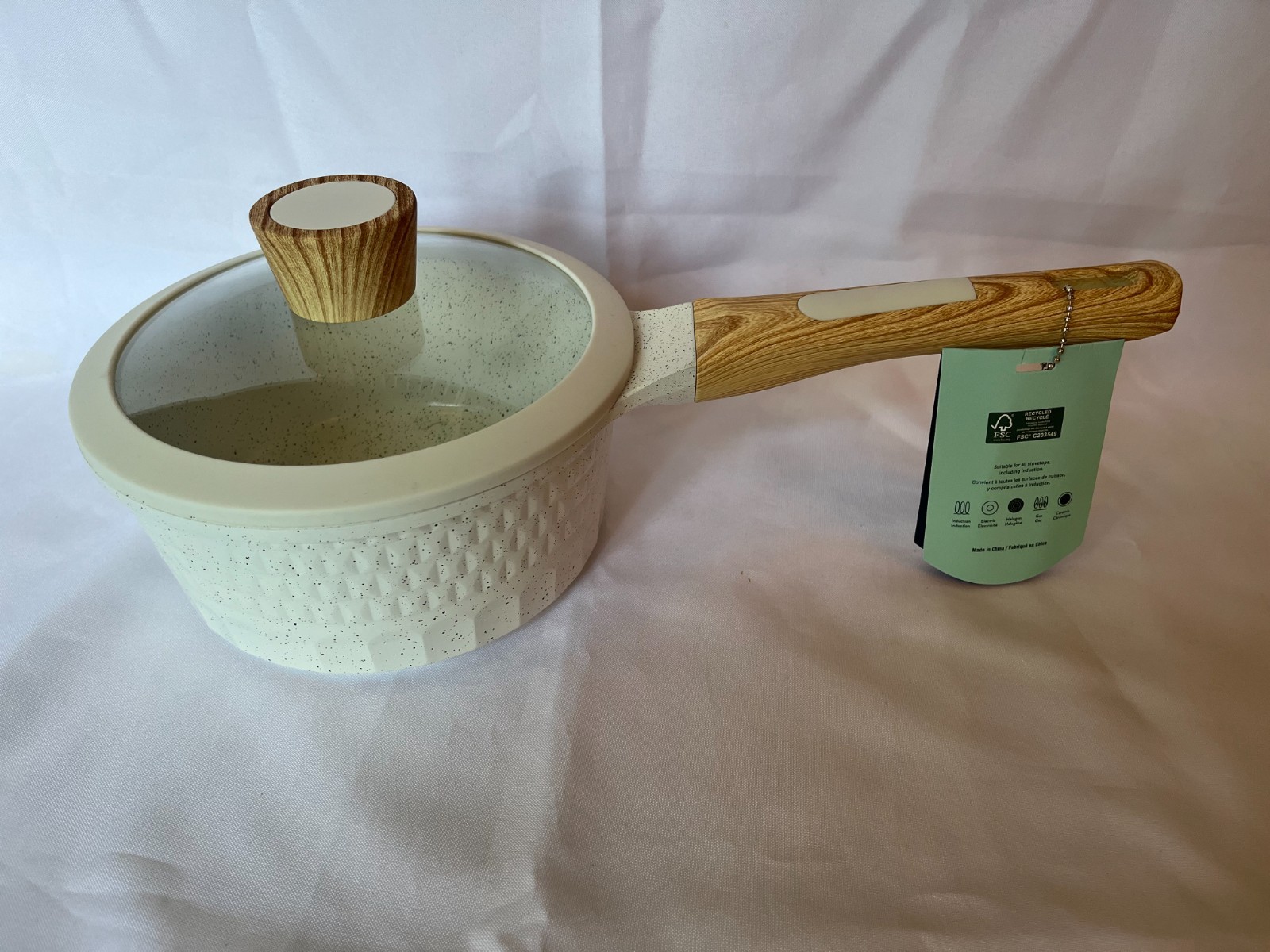 D&W Deane And White Cookware Ceramic Coated 7″ Saucepan with Lid 1.9Q Cream NWT