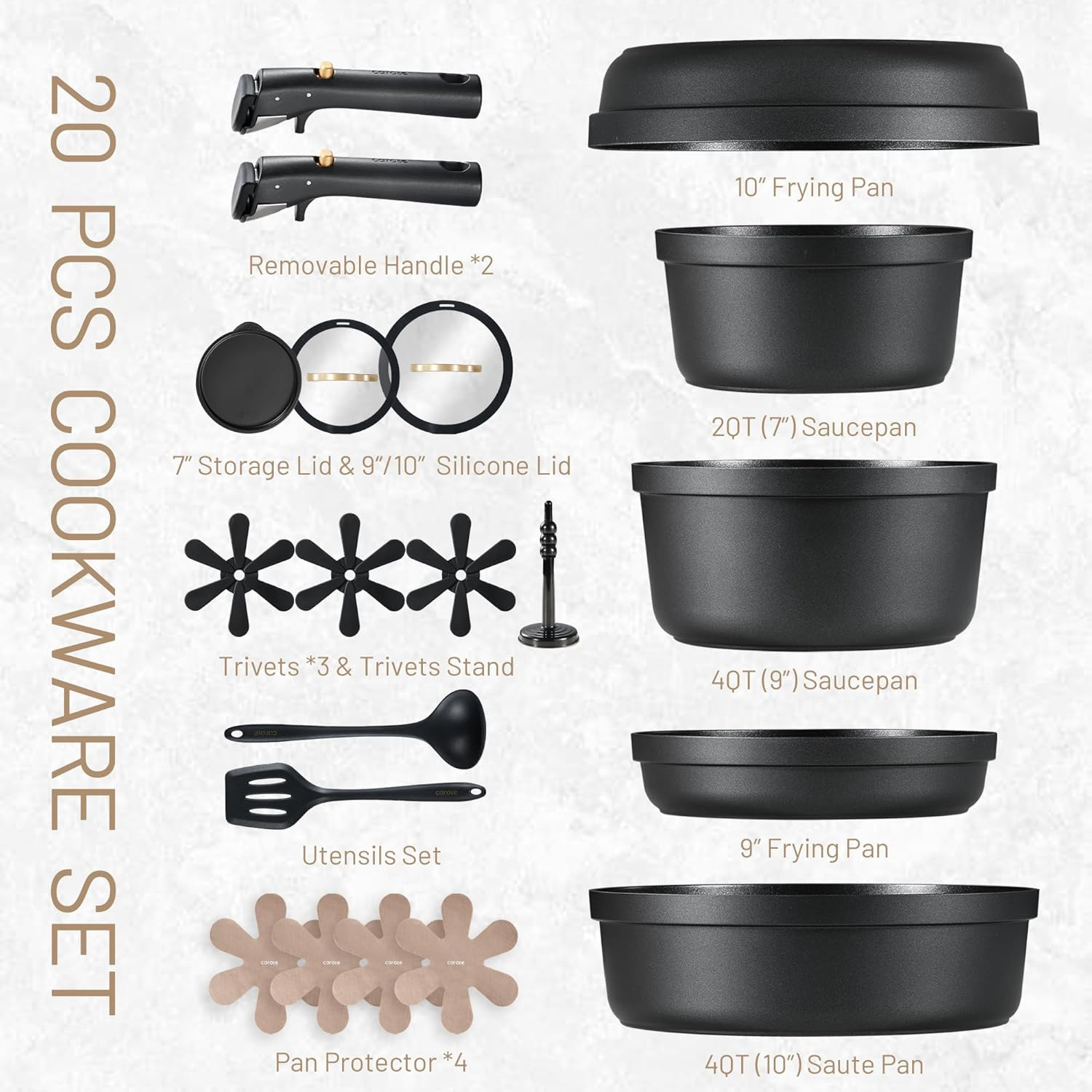 20Pcs Pots and Pans Set Non Stick, Nonstick Cookware Set, Dishwasher/Oven/Fridge