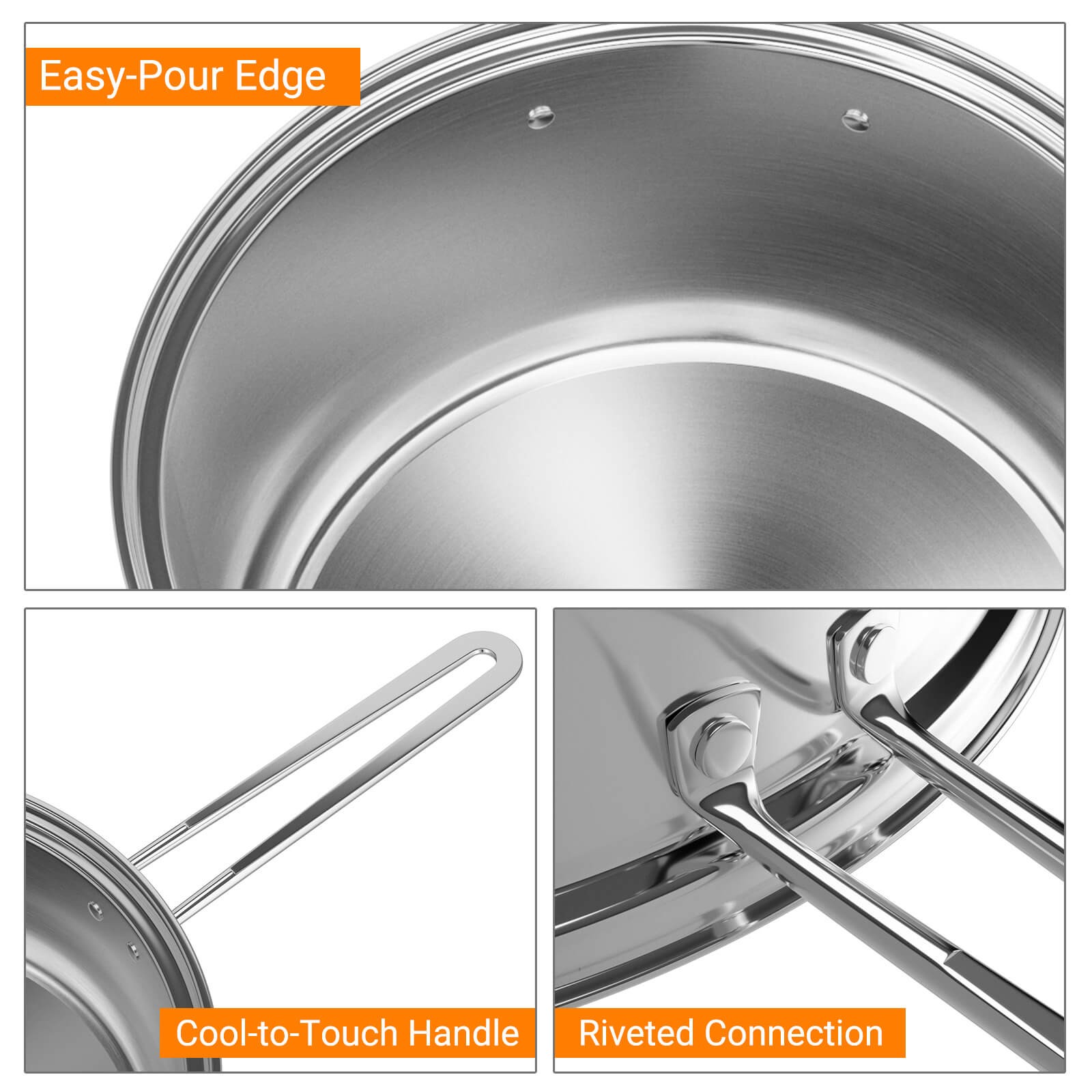 12 Piece Pots & Pans Set w/ Tempered Glass Lids Handles & 3-Ply Base 4 Stockpots