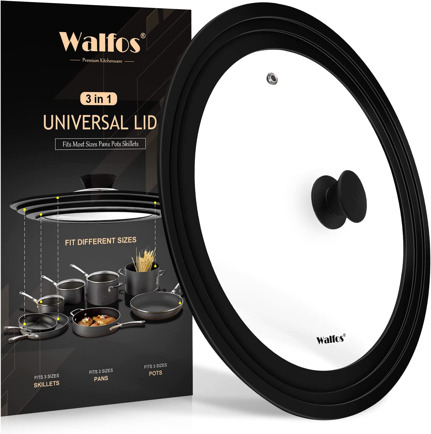 Universal Lid for Pots, Pans and Skillets Fits 10.5″, 11.5″ and 12″ Diameter