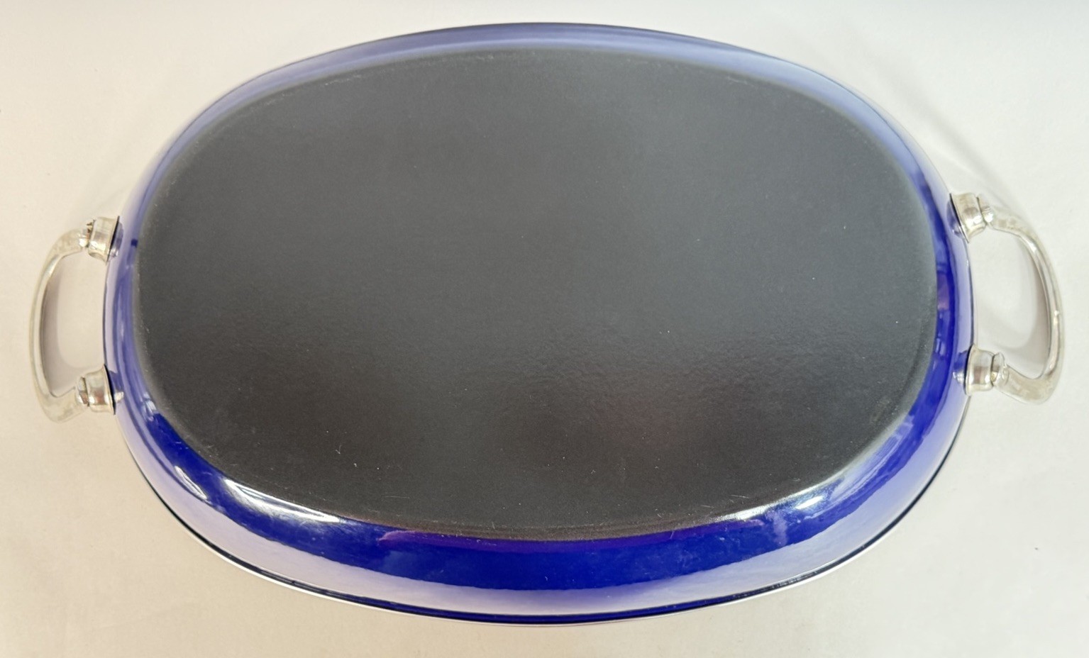 Chantal Cookware Large 15″ X 10.5″ Blue Enamel Steel Stovetop Pan w/ Glass Lid