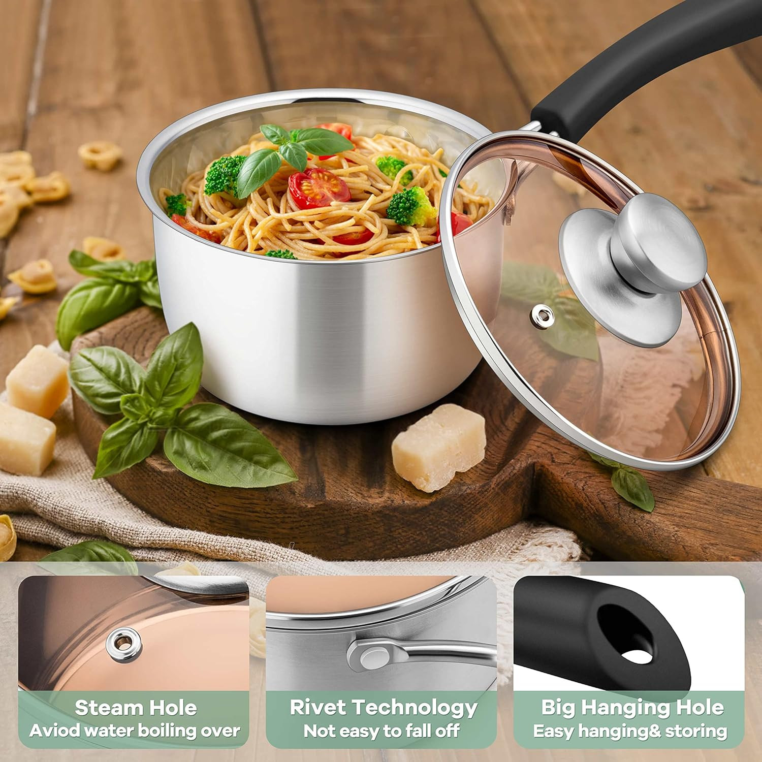 Herogo 1 Quart Saucepan with Lid, 18/10 Stainless Steel Small Sauce Pan Pot, 1Qt