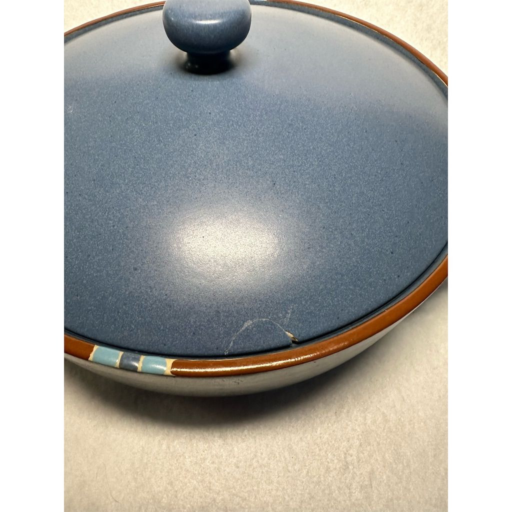 Dansk Mesa Sky Blue 2 Qt Ceramic Covered Casserole Dish chipped on lid