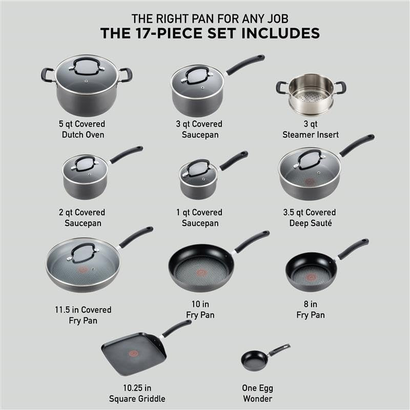 Ultimate Hard Anodized Nonstick Pots and Pans Set 17 Piece, Nonstick Cookware Se