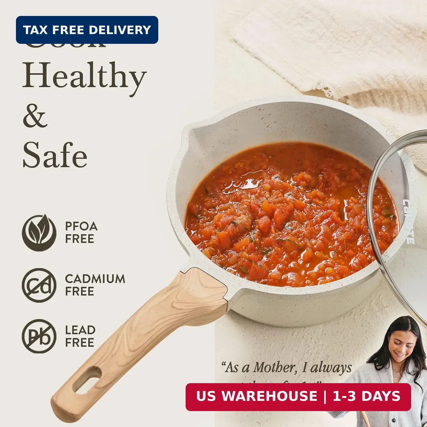 CAROTE 1.5Qt & 3.0Qt Sauce Pan Sets with Lid Cooking Pots Nonstick Saucepans Coo