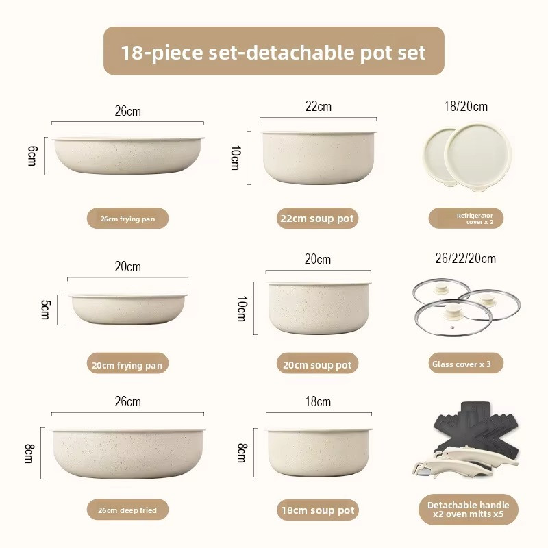 Detachable Handle Cookware Set Non Stick Pots Pans 26cm/10.2″ Stackable