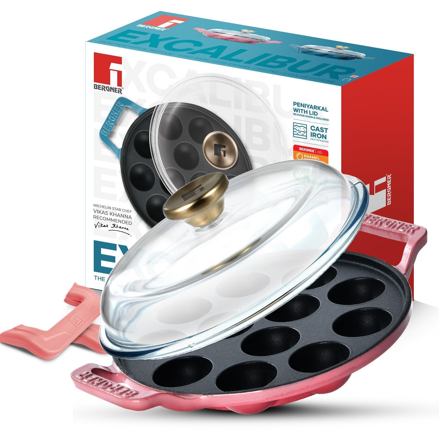 BERGNER Excalibur Cast Iron Fry Pan Lid (12 Pits) Non-Stick Coating, PFAS Free