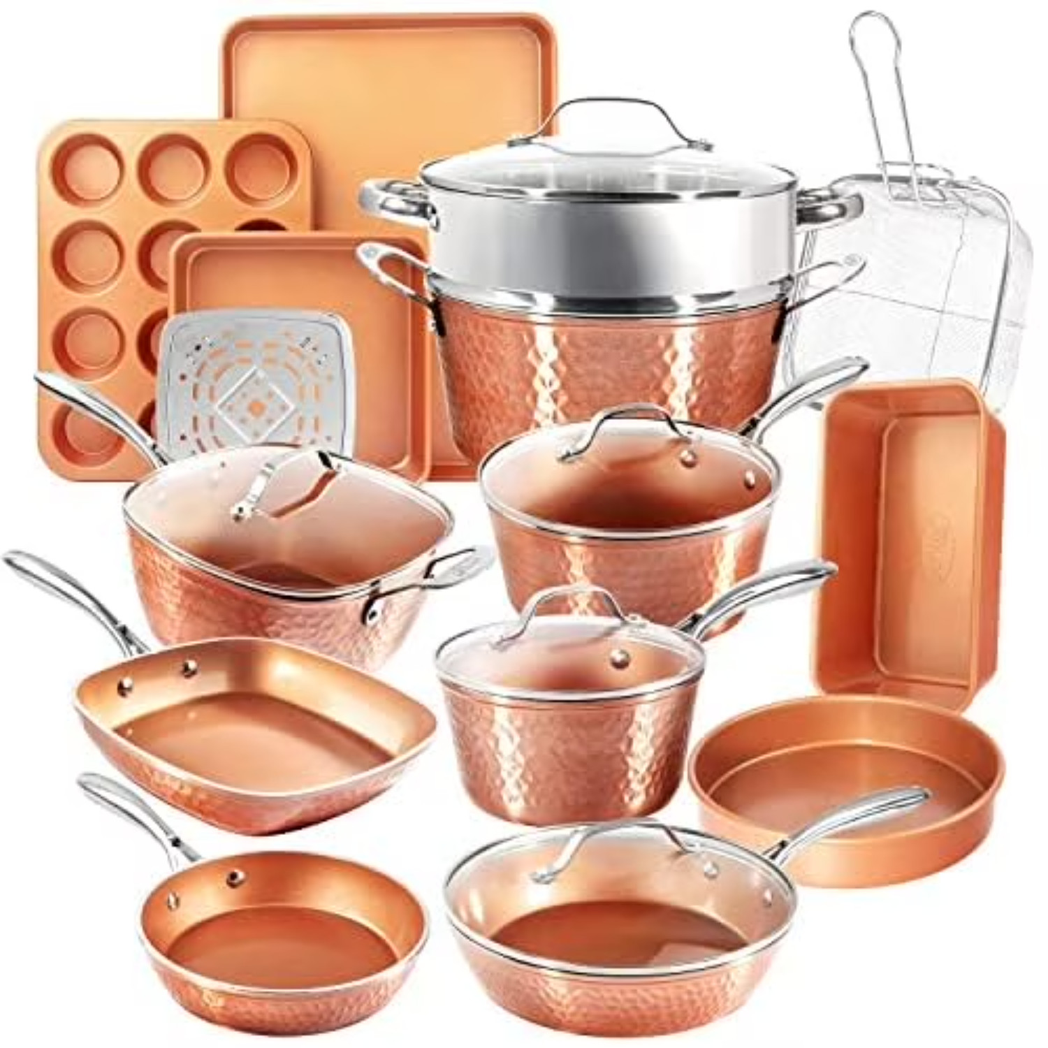 Gotham Steel Hammered 20 Pc Ceramic Cookware Set Nonstick, Induction Pots and