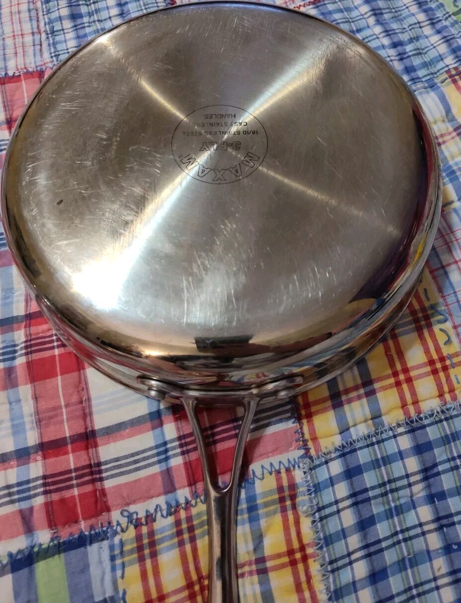 Maxam Cast Stainless 3 Ply 10″ Skillet Saute pan & Lid USA Stainless Handles