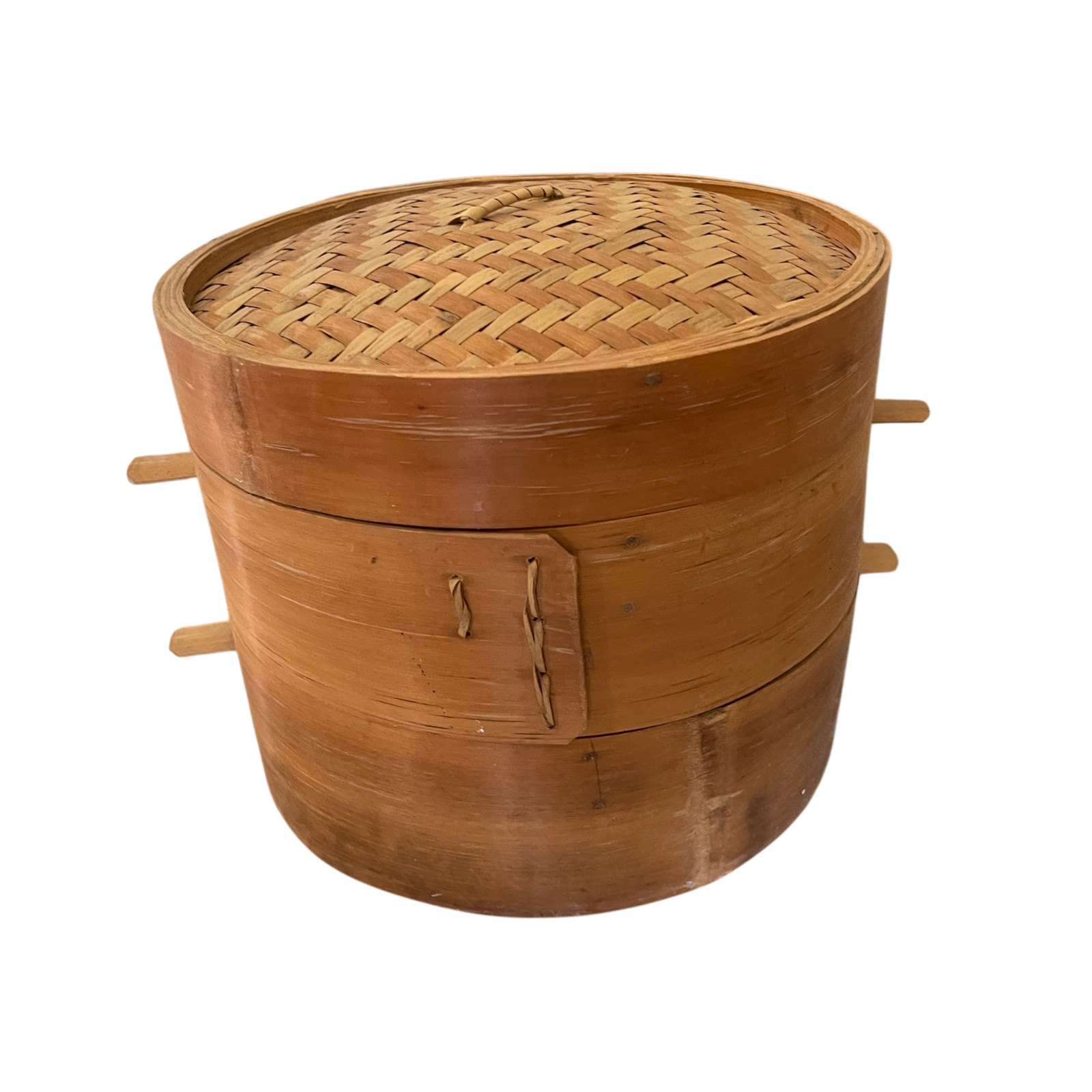 Vintage 3 Tier Bamboo Steamer Basket 13” Round w Lid Asian Kitchen