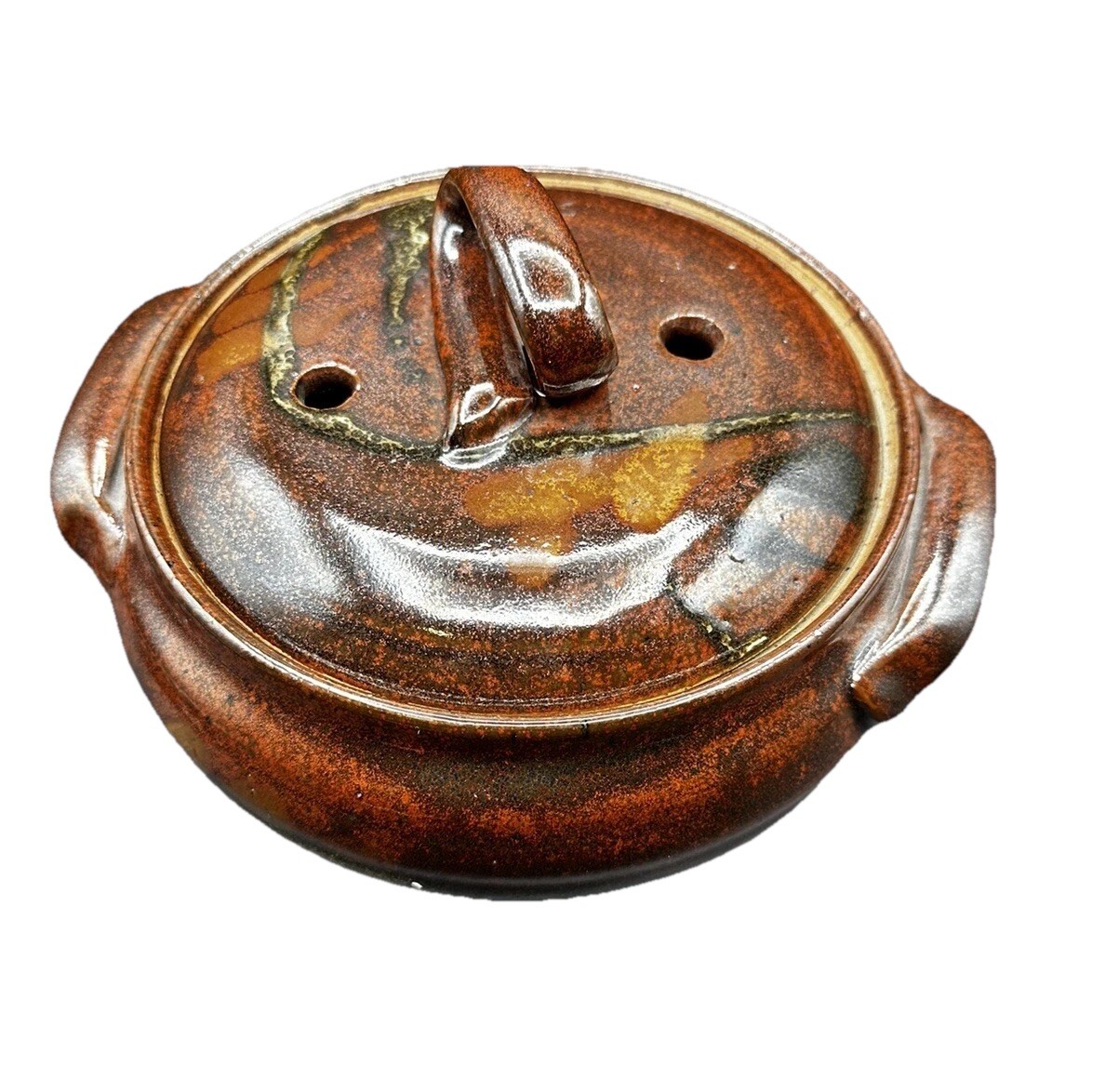 Vintage Pottery Steamer With Lid Asian Vegetables Signed