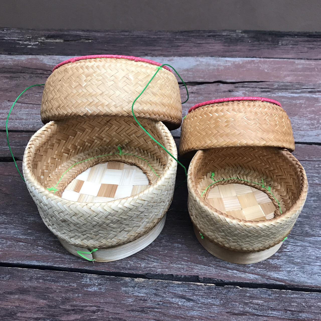 Vintage Thai Handicraft Kratip Sticky Rice Serving Natural Brown Bamboo Basket