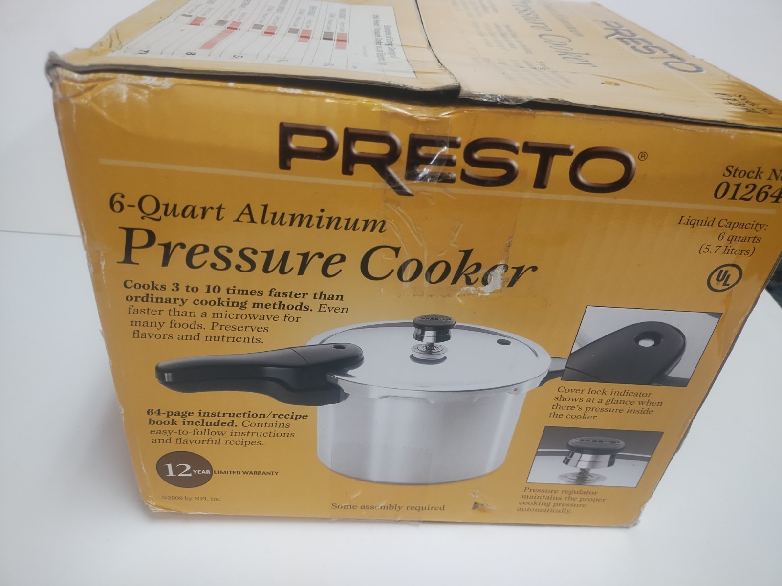Presto 6 Quart Aluminum Pressure Cooker, Regulator,Cover Lock, Silver. 01264 NEW