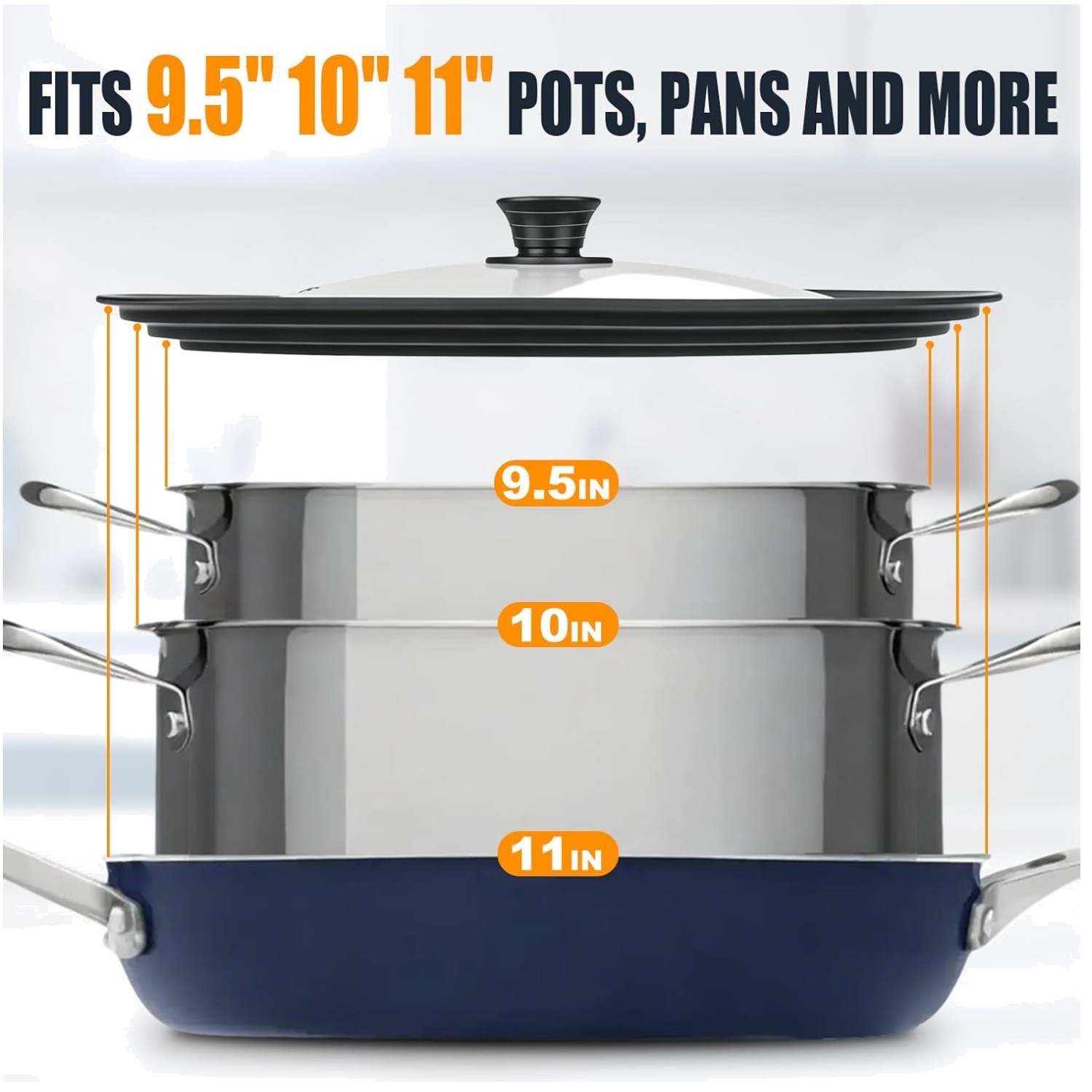Silicone Rimmed Glass Pot Cover – 9.5″, 10″, 11″ Diameter