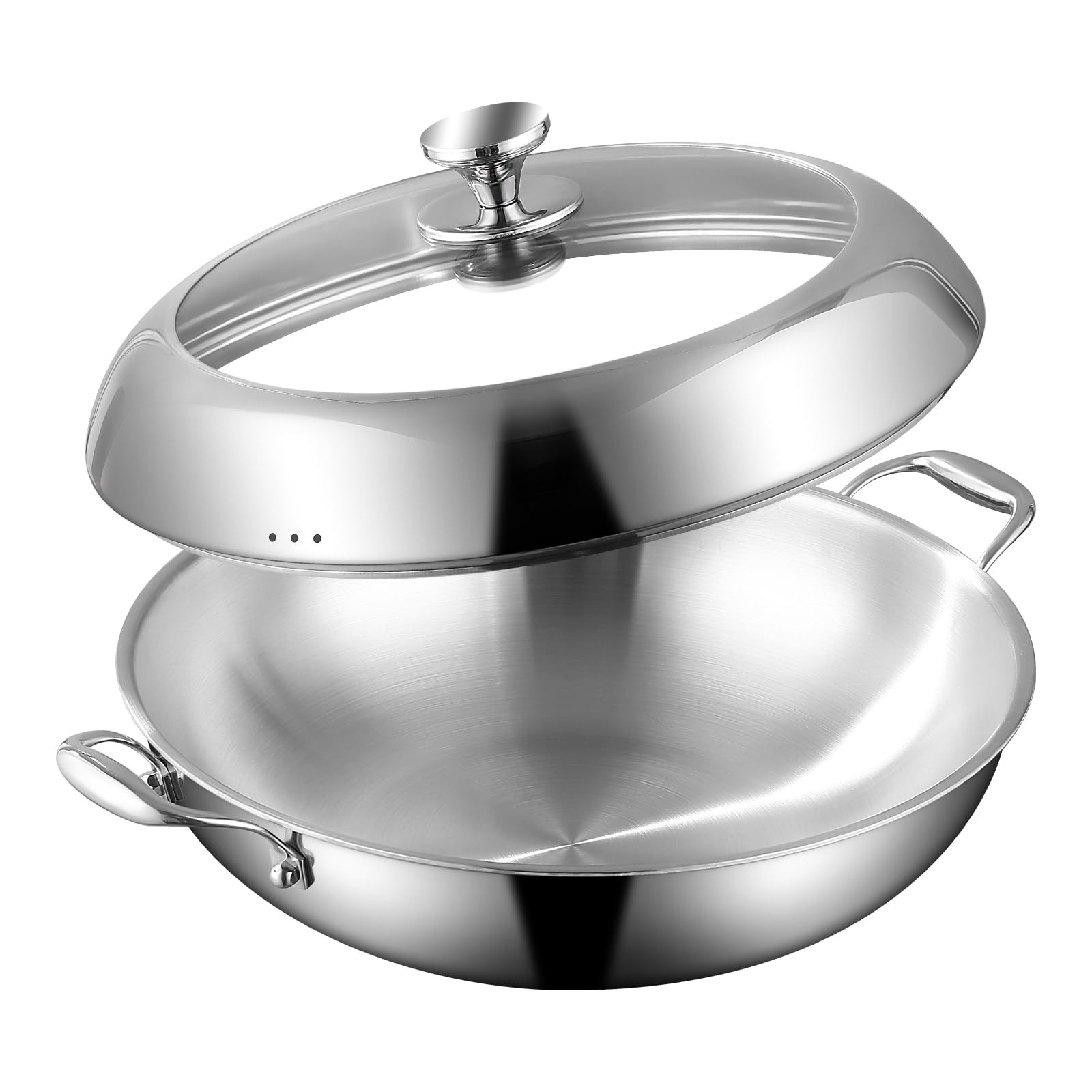 DELARLO Tri-Ply Stainless Steel Wok Pan with Lid 14inch, Healthy Non-Toxic Fl…