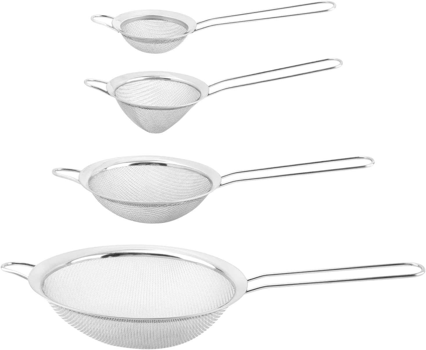 4PCS Stainl Steel Strainer Set – Fine Mesh Multi-Size w/Handles for