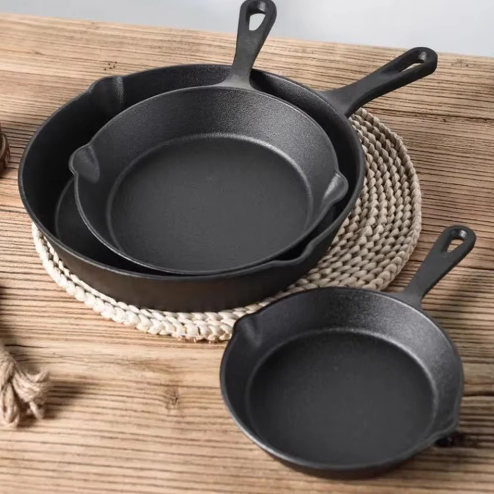 Frying Pan Set Uncoated Non Stick Omelette Cooking Pans 3pc Cast Iron Butter Egg