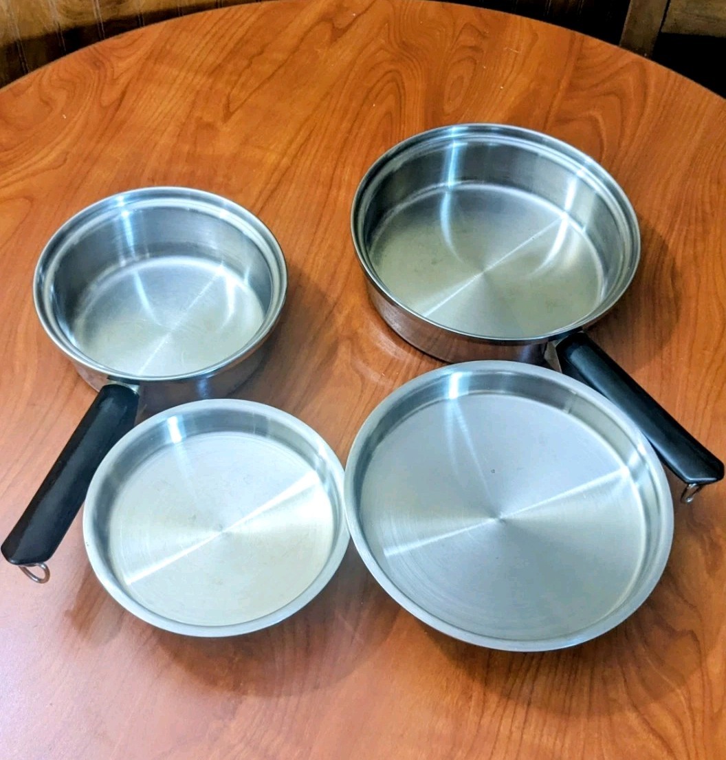 Amway Queen Multi-Ply 18/8 Stainless Vintage Cookware Set 2 Pots/Pans & Lids