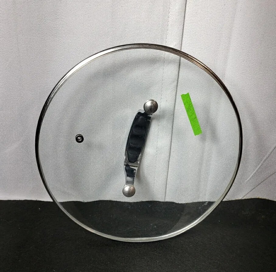 Glass Lid Only. Black Inset Knob Pot Pan 10 3/4″ Outer Rim SN 18